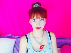 Petite model AlannaR sucks rubber dildo and masturbates