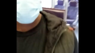 Seattle hung horse model jacking off stroking his thick forearm long cock in public train headed to the city